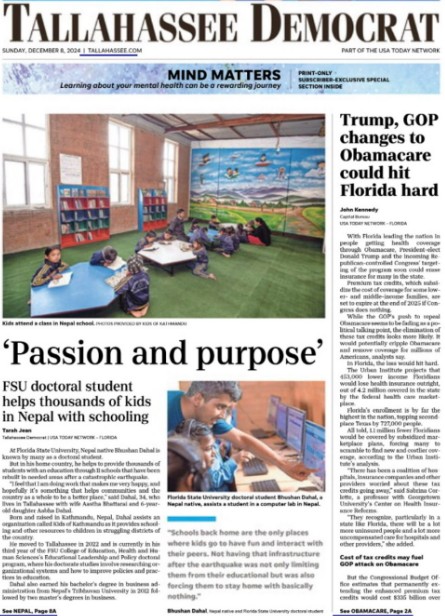 "LSI's Dahal Featured On The Tallahassee Democrat Front Page "