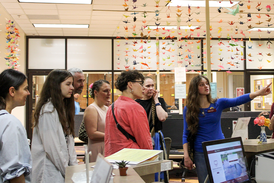 DakhaBrakha on the FSU campus inside the College of Music library.