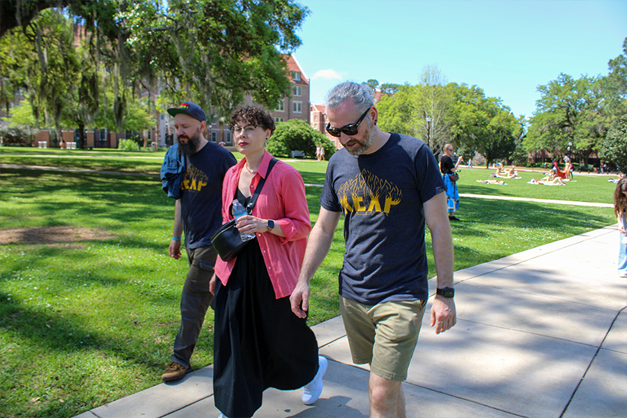 DakhaBrakha walking outdoors on the FSU campus 