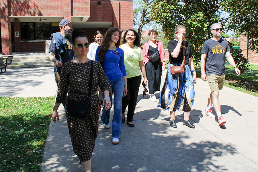 DakhaBrakha walking outdoors on the FSU campus 