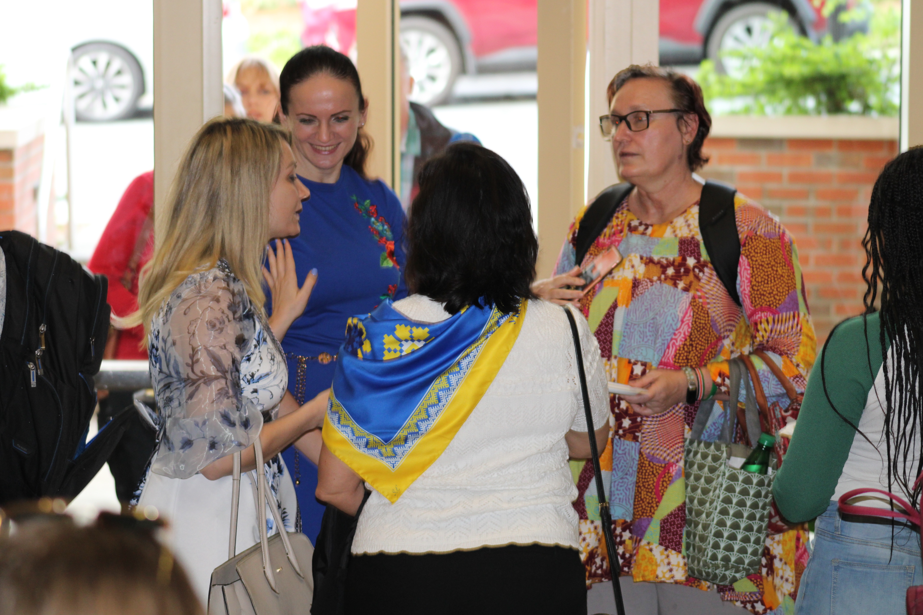 Anna Romanova’s, Ph.D. and Angi Yoder-Maina's, Ph.D. in discussion at a Ukraine Task Force event.bo