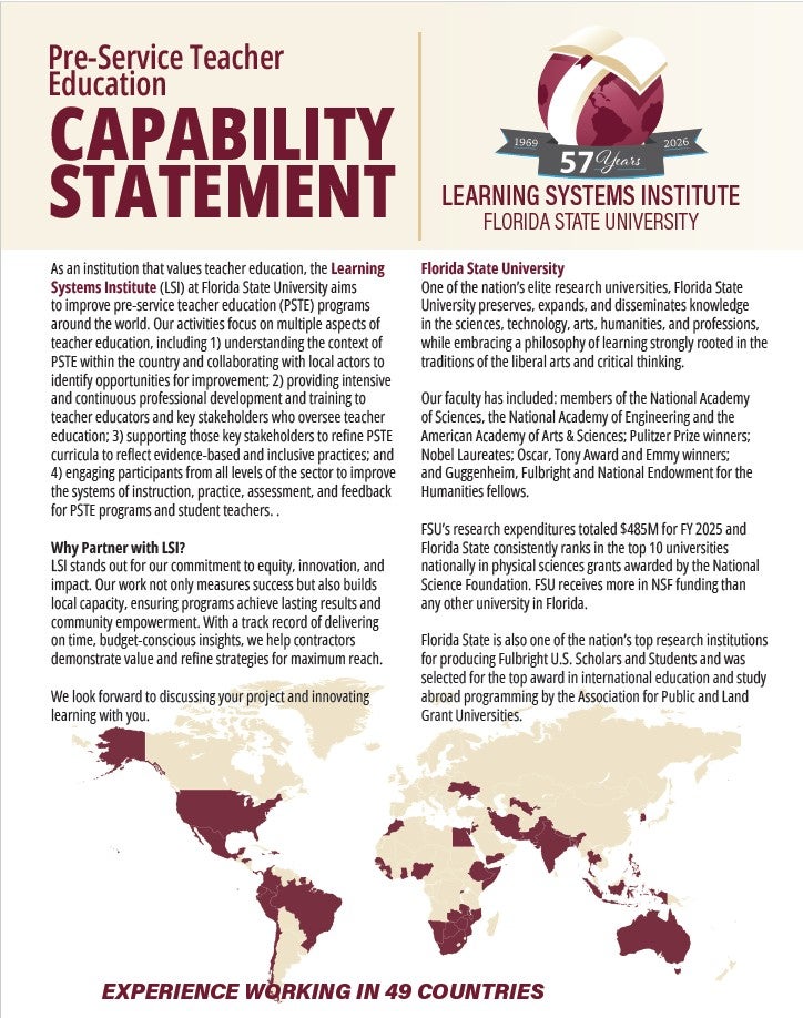 Cover of the LSI pre-service teacher education capability statement.