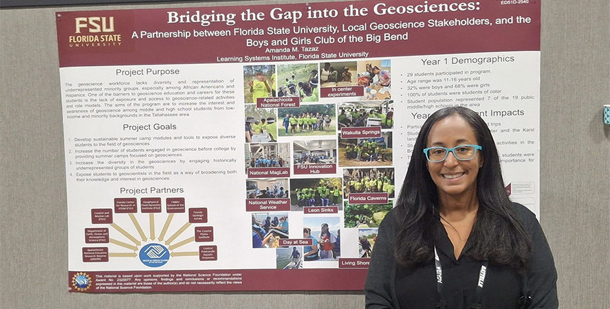 "Dr. Amanda Tazaz poses in front of her poster."