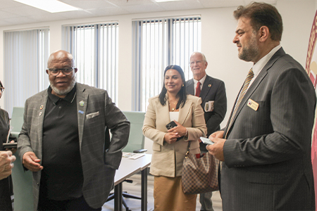 "President of the United Nations General Assembly, Mr. Dennis Francis exiting his meeting with LSI Director Rabieh Razzouk and staff."