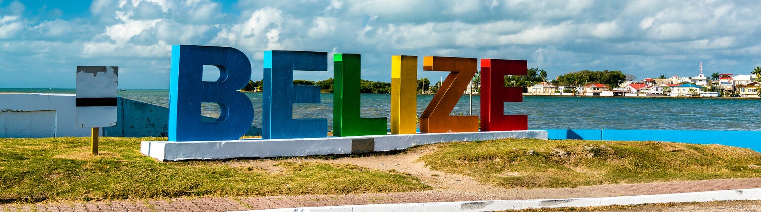 Installation with large colorful letters that spell out Belize.