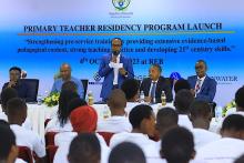 Hon. Gaspard Twagirayezu, Minister of Education speaking at the Primary Teacher Residency Pilot Program launch