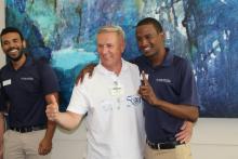 One of the Ukraine educators posing with a student ambassador from Santa Fe College