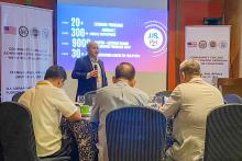 Presentation to the group in front of a projection screen