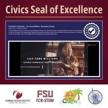 Screenshot of a video from the CPALMS civics website with logos for LSI, FCR-STEM, CPALMS and the Civics Seal of Excellence at the bottom.