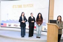 Students in Armenia present a pitch for an entrepreneurial idea.