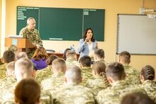 Vilma Fuentes, meets with cadets, students, faculty and staff  at  the National Academy of the State Border Guard Service (NASBGSU) in Khmelnytskyi, Ukraine.