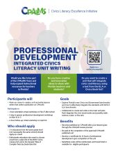 "Infographic with Professional Development ?????????? ?????? ???????? ???? ???????" written in large font at the top. Shadow silhouettes  in different colors in the middle, three text boxes below and the CPALMS logo at the bottom."