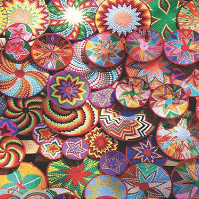 Photo of colorfully beaded circles. 